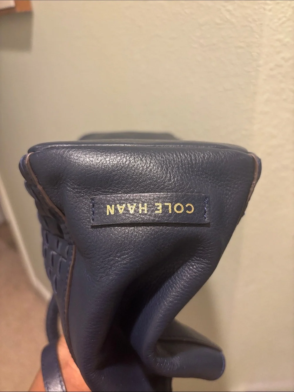 Cole Haan Navy Woven-Front Leather Shoulder Bag